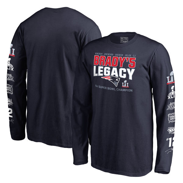 Tom Brady New England Patriots Pro Line by Fanatics Branded Youth 5-Time Super Bowl Champions Legacy Long Sleeve T-Shirt - Navy